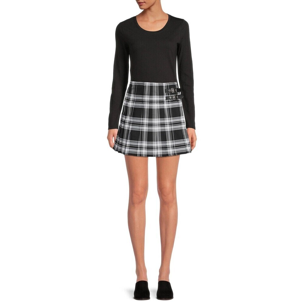 No Boundaries Juniors' Mini Denim Pleated Black & White Skirt Medium (7-9) NWOT